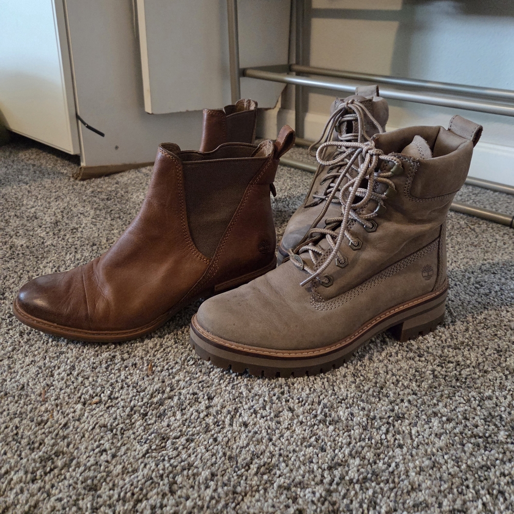 Timberland Leather Winter Ankle Boots 2 Pairs Size 8 Suede Lace Up Brown Taupe